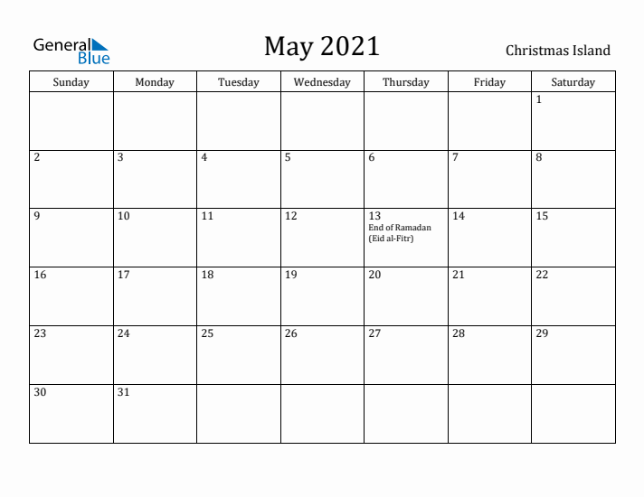 May 2021 Calendar Christmas Island