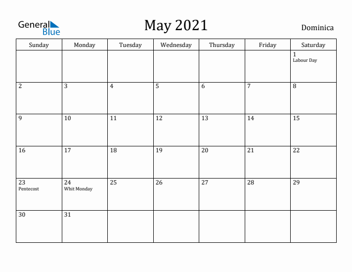 May 2021 Calendar Dominica