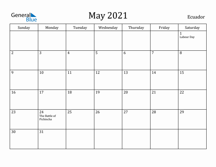 May 2021 Calendar Ecuador