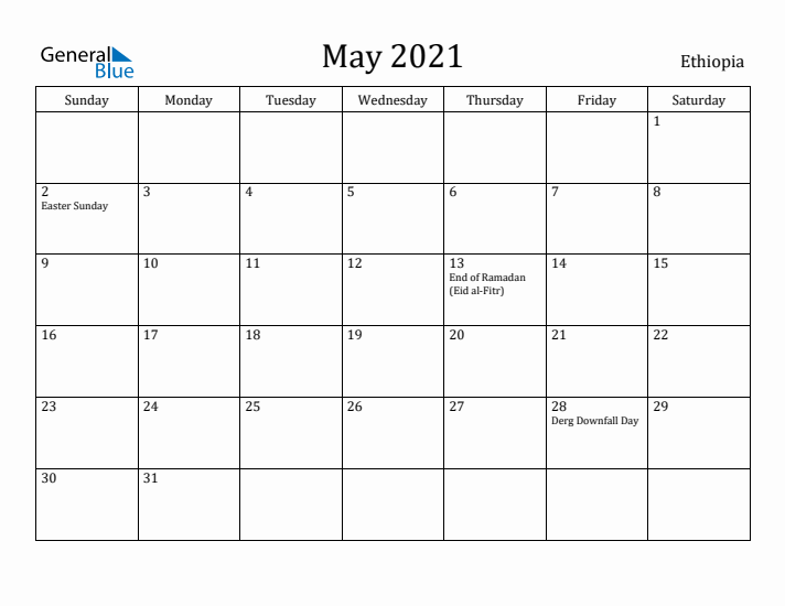 May 2021 Calendar Ethiopia