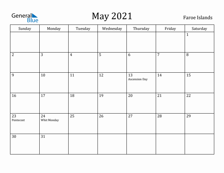 May 2021 Calendar Faroe Islands