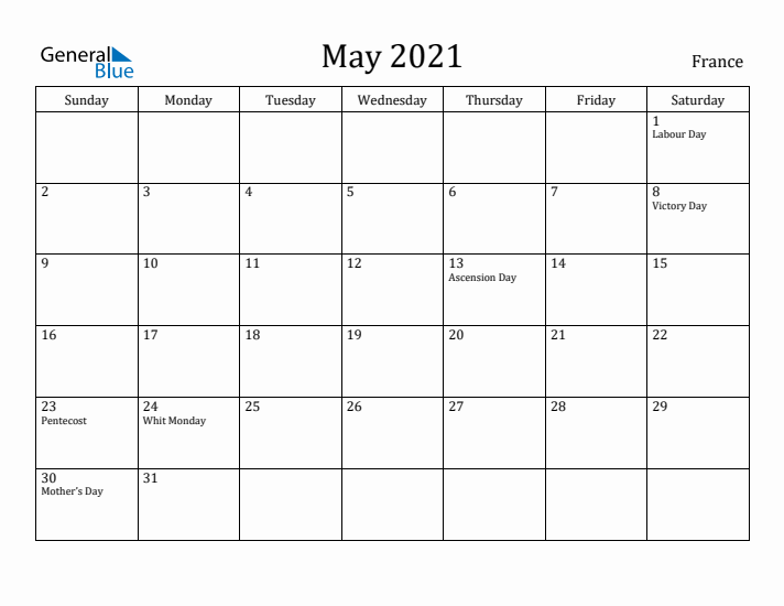 May 2021 Calendar France