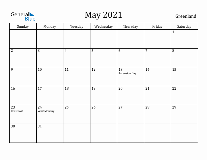 May 2021 Calendar Greenland