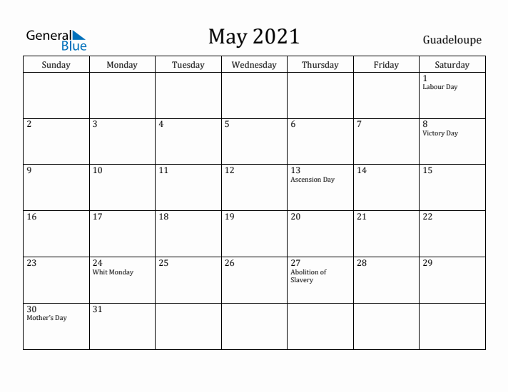 May 2021 Calendar Guadeloupe
