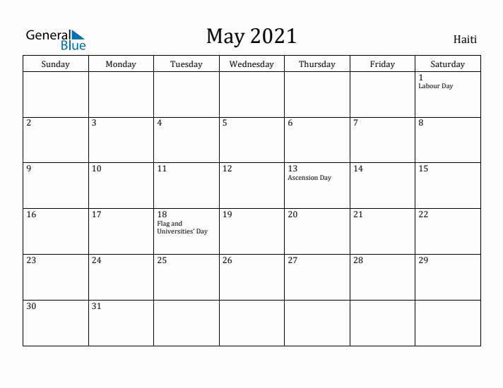 May 2021 Calendar Haiti