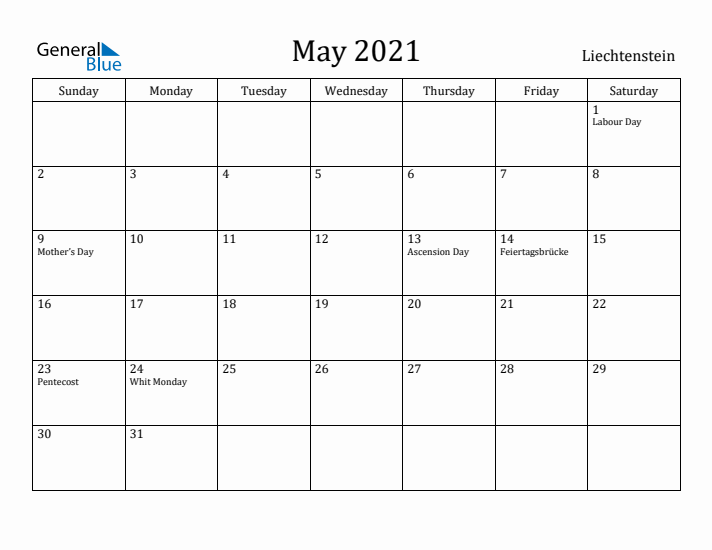 May 2021 Calendar Liechtenstein