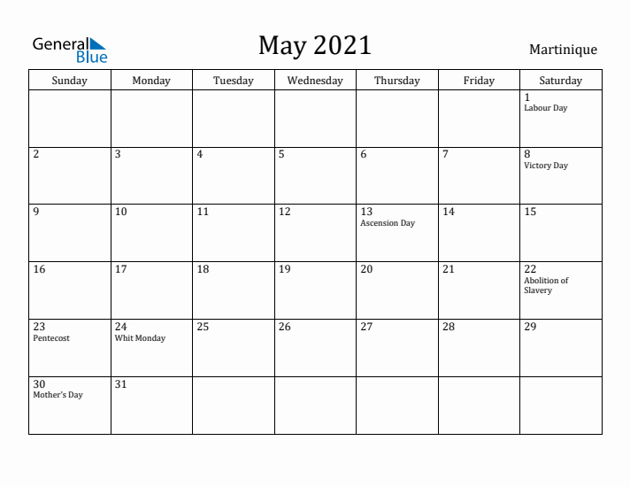 May 2021 Calendar Martinique