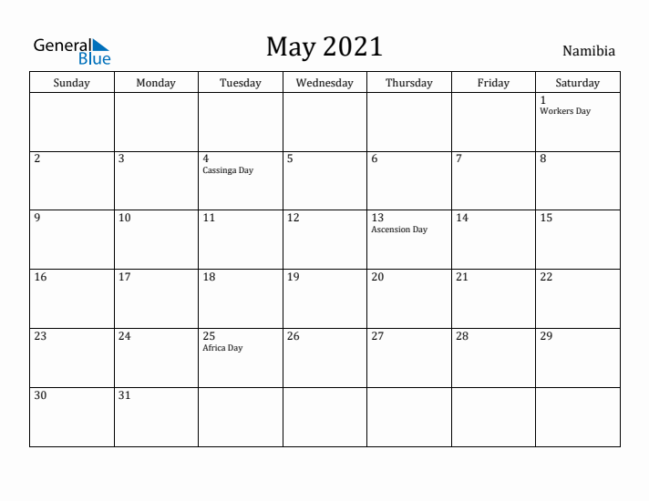May 2021 Calendar Namibia
