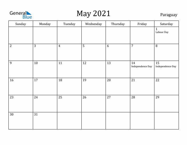 May 2021 Calendar Paraguay