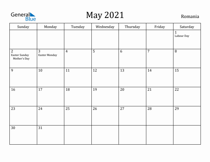 May 2021 Calendar Romania