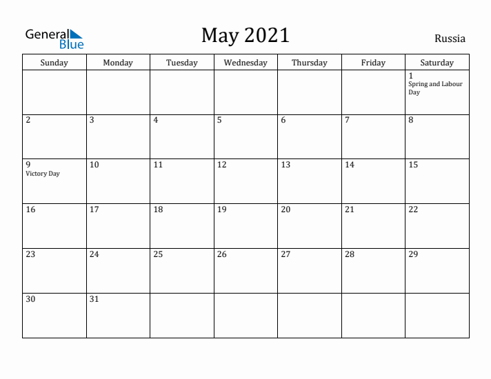 May 2021 Calendar Russia