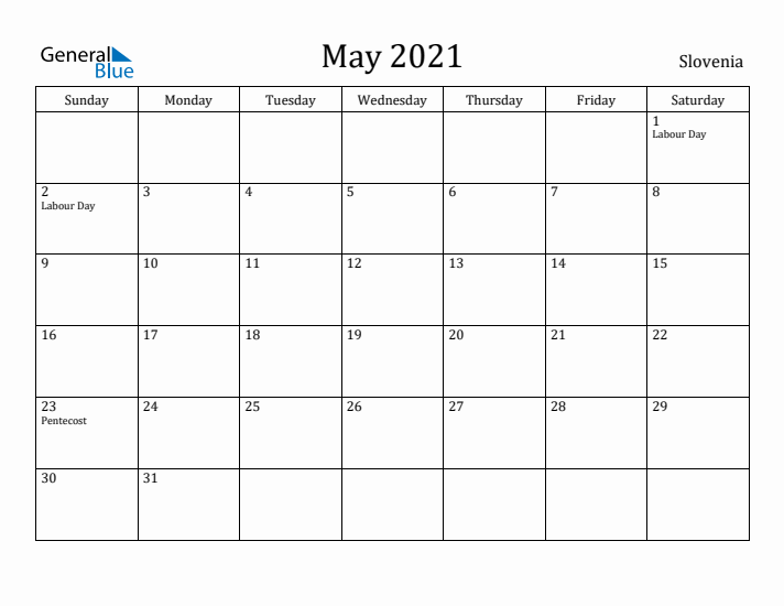 May 2021 Calendar Slovenia
