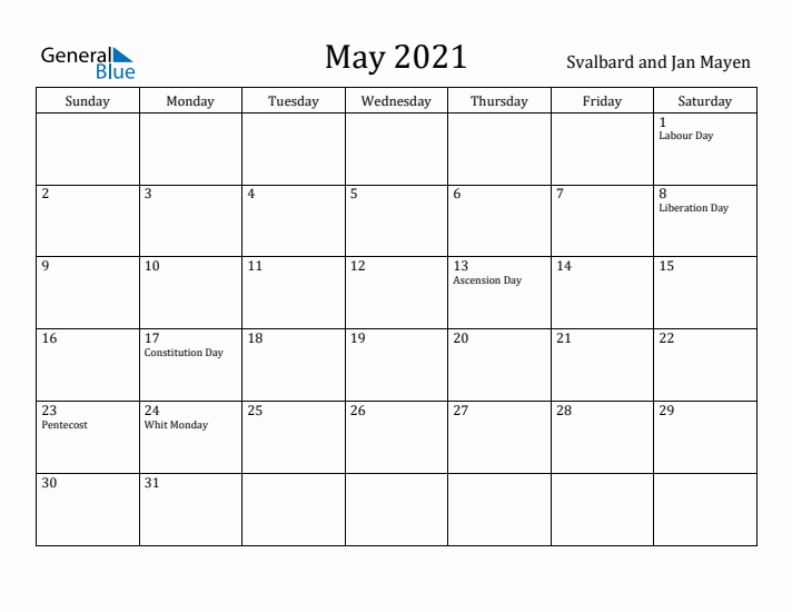May 2021 Calendar Svalbard and Jan Mayen