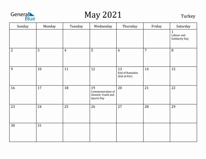 May 2021 Calendar Turkey