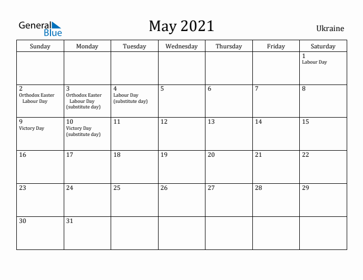 May 2021 Calendar Ukraine