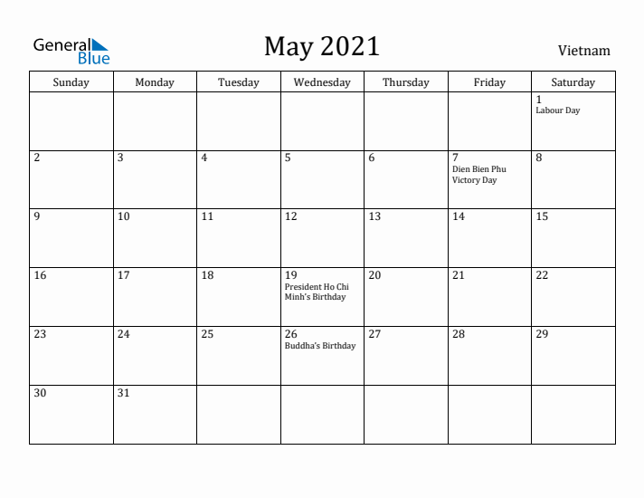 May 2021 Calendar Vietnam