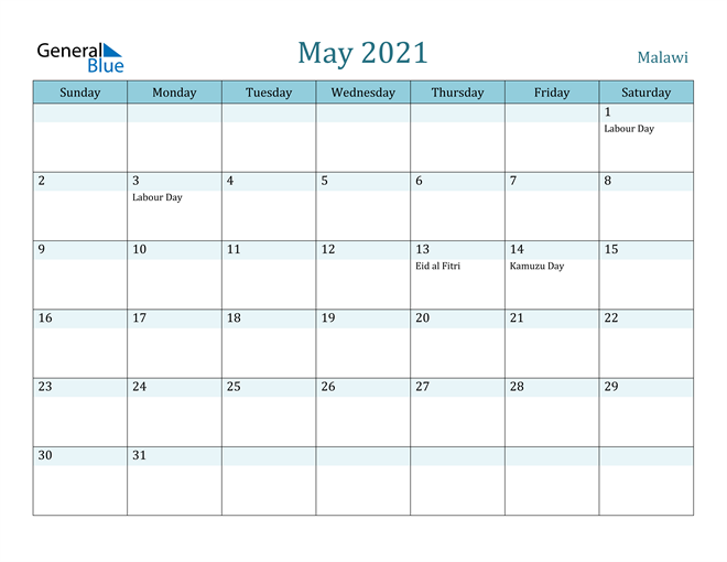 Malawi May 2021 Calendar With Holidays