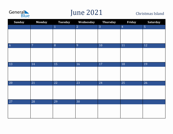 June 2021 Christmas Island Calendar (Sunday Start)