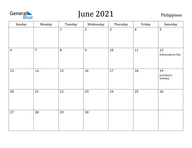 Philippines June 21 Calendar With Holidays