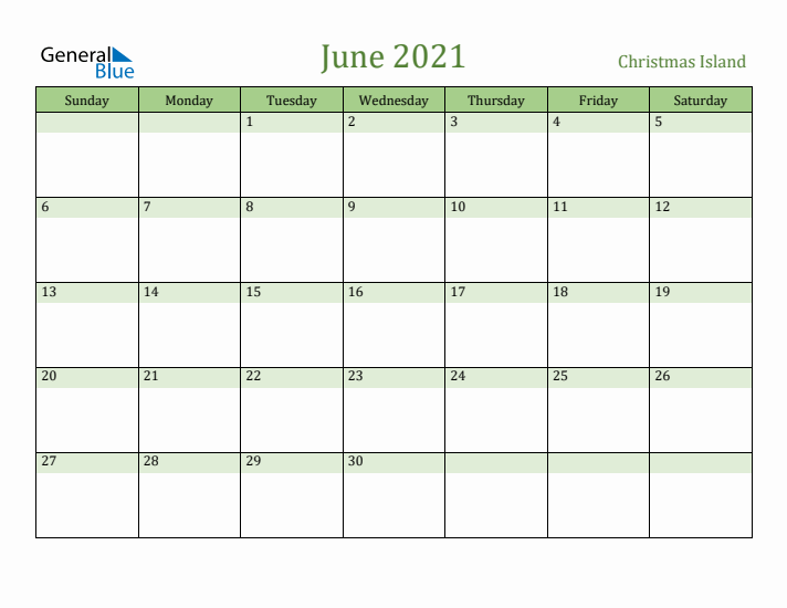 June 2021 Calendar with Christmas Island Holidays