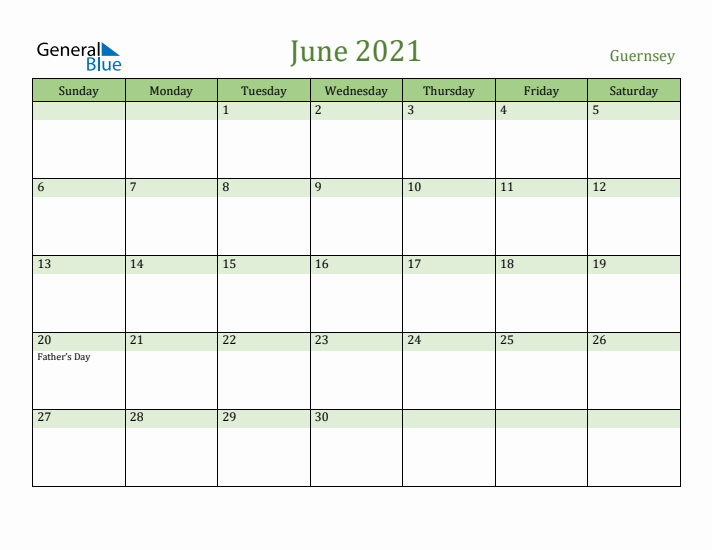 June 2021 Calendar with Guernsey Holidays