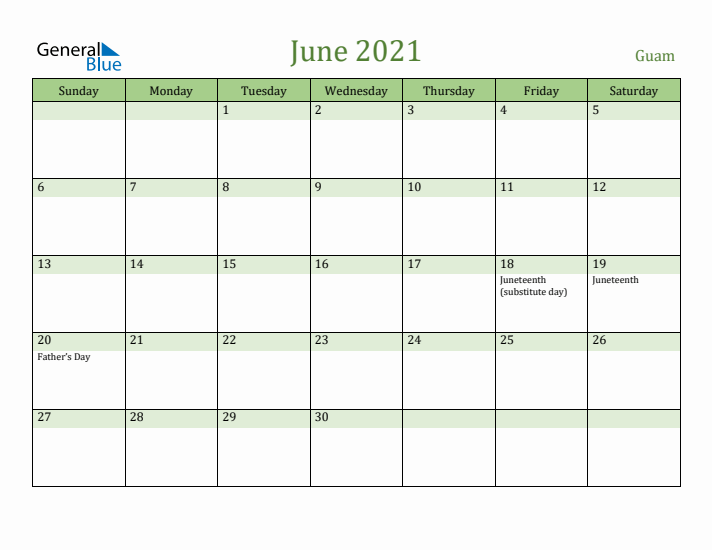 June 2021 Calendar with Guam Holidays