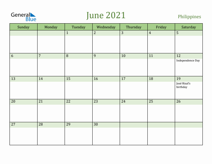 June 2021 Calendar with Philippines Holidays