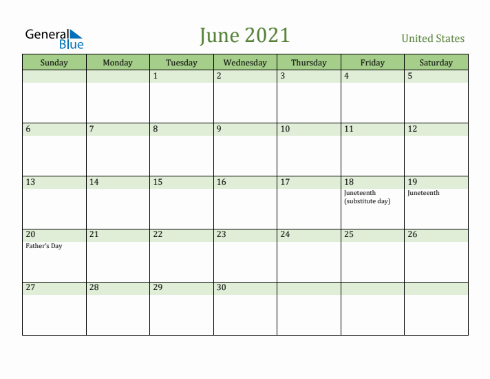 June 2021 Calendar with United States Holidays