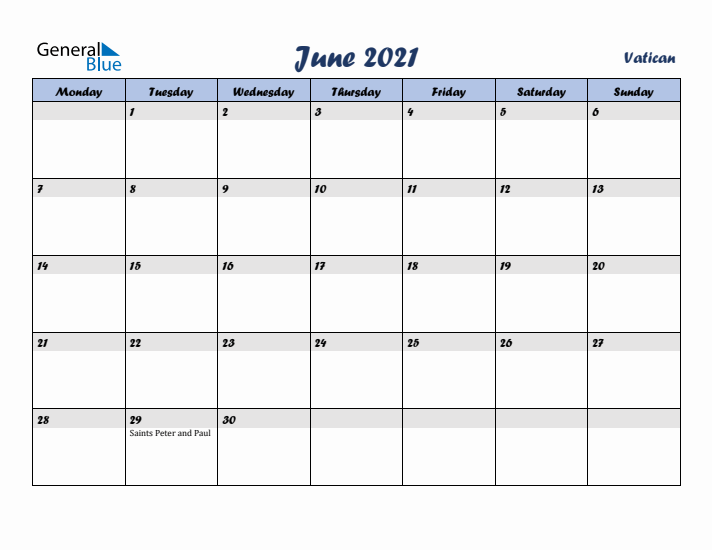 June 2021 Calendar with Holidays in Vatican