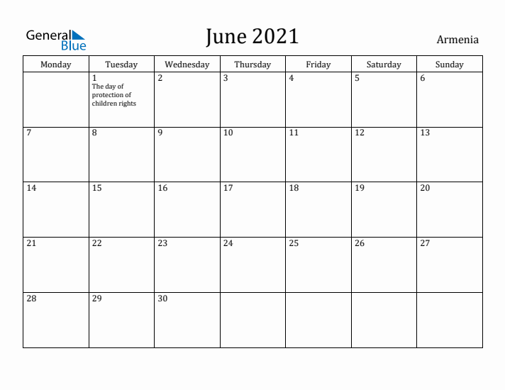June 2021 Calendar Armenia