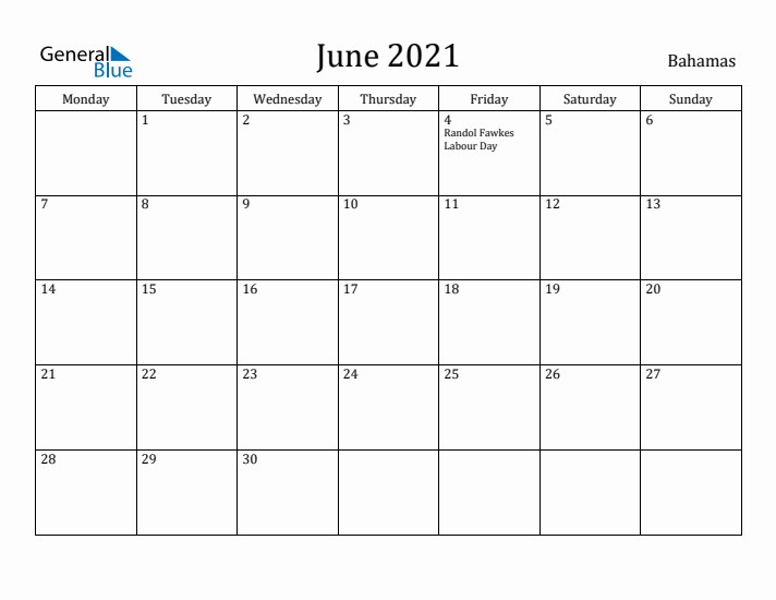 June 2021 Calendar Bahamas