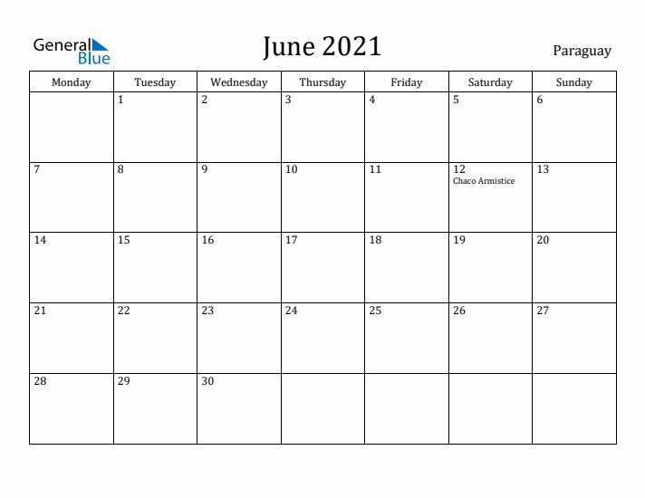 June 2021 Calendar Paraguay