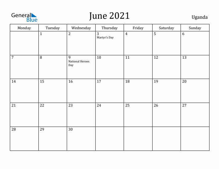 June 2021 Calendar Uganda