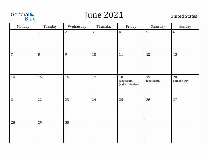 June 2021 Calendar United States