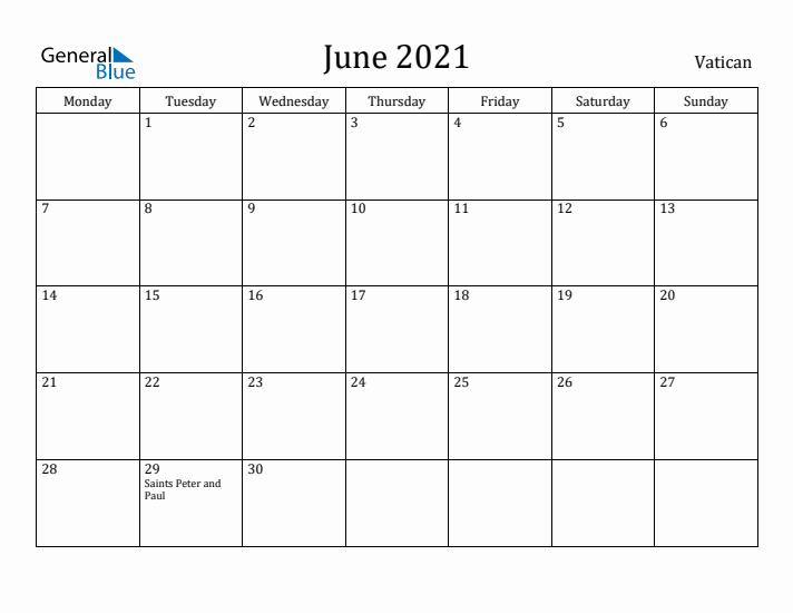June 2021 Calendar Vatican