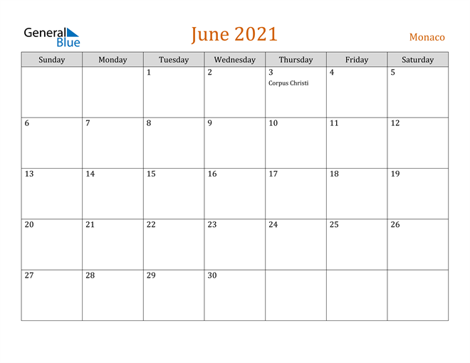 June 2021 Holiday Calendar
