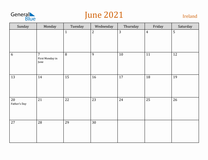 June 2021 Holiday Calendar with Sunday Start