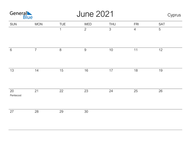 Printable June 2021 Calendar for Cyprus