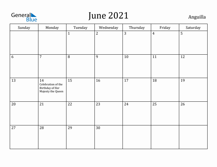 June 2021 Calendar Anguilla