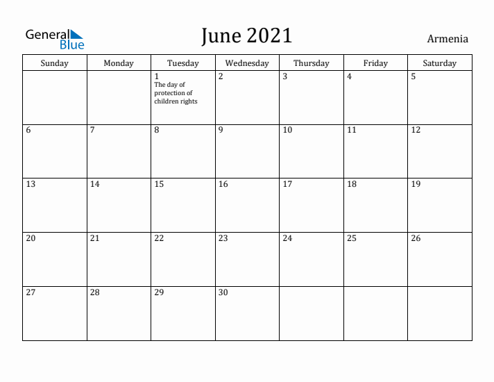 June 2021 Calendar Armenia
