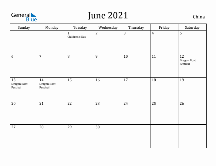 June 2021 Calendar China