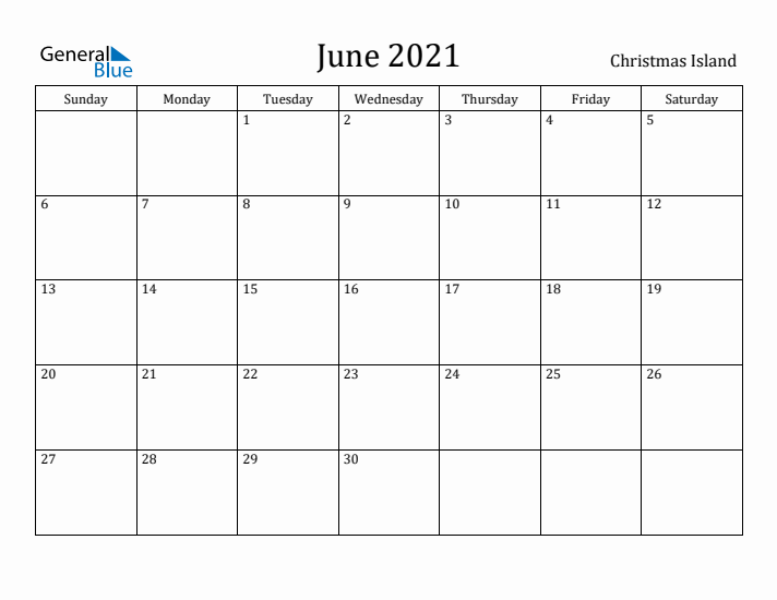 June 2021 Calendar Christmas Island