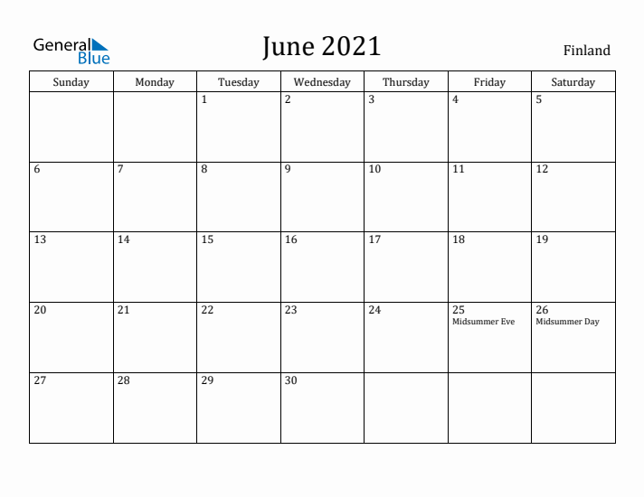 June 2021 Calendar Finland