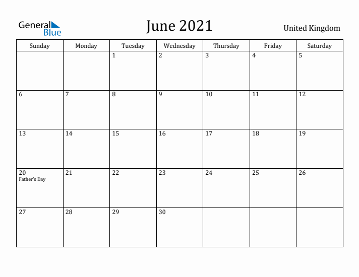 June 2021 Calendar United Kingdom