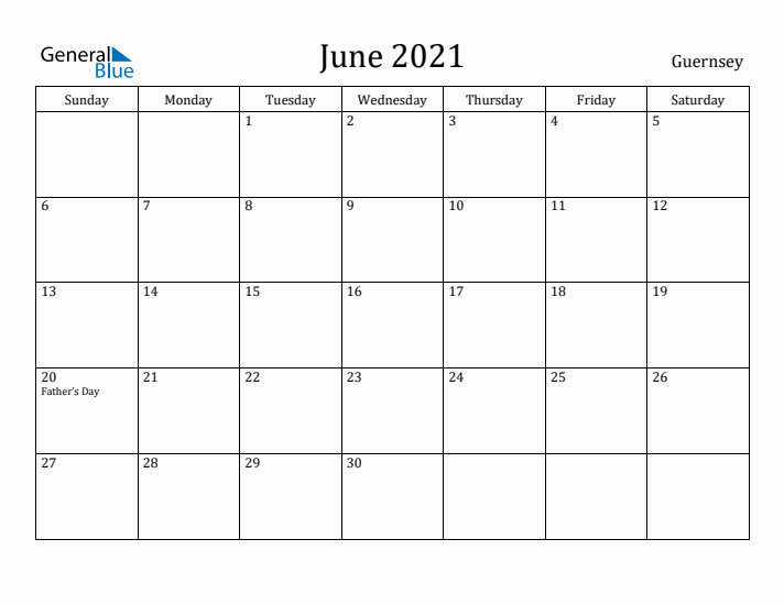 June 2021 Calendar Guernsey