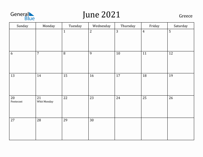 June 2021 Calendar Greece