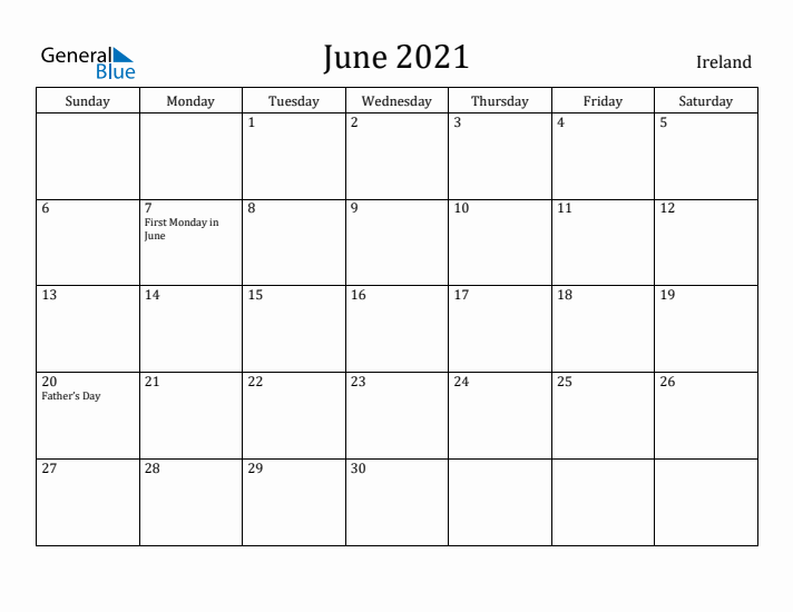 June 2021 Calendar Ireland
