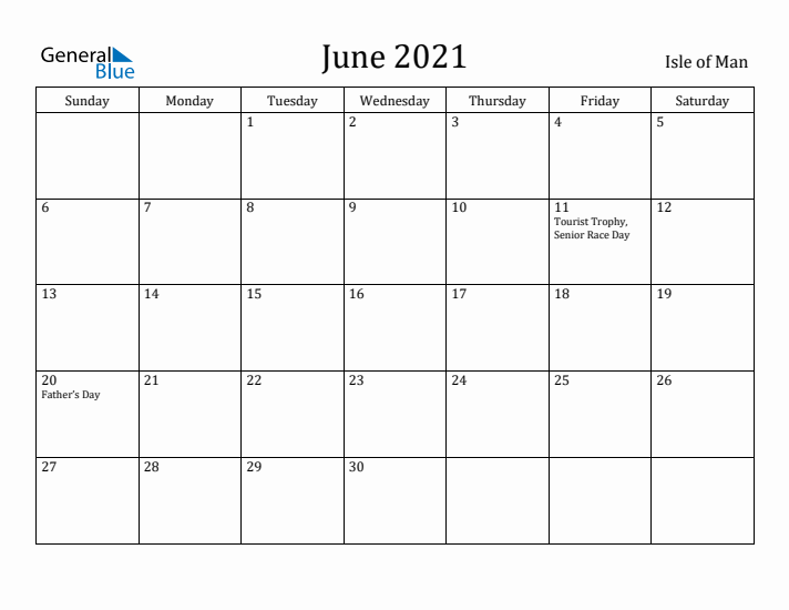 June 2021 Calendar Isle of Man
