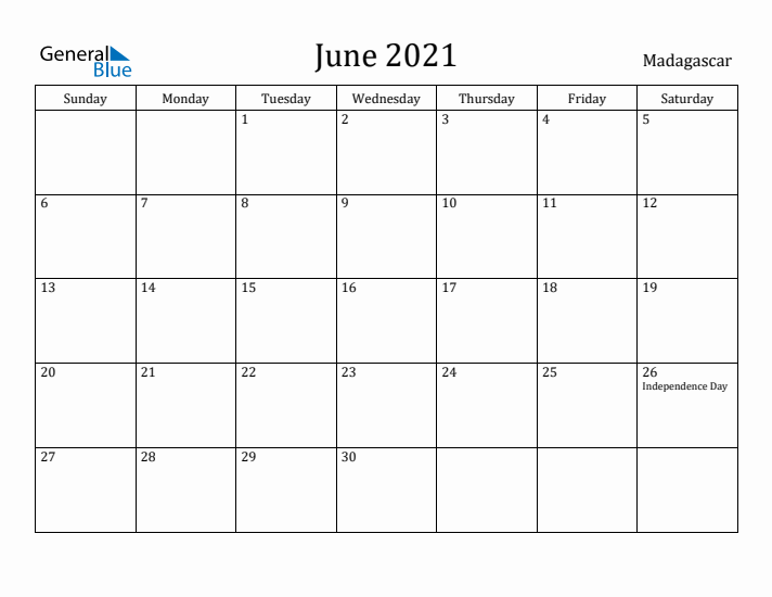 June 2021 Calendar Madagascar