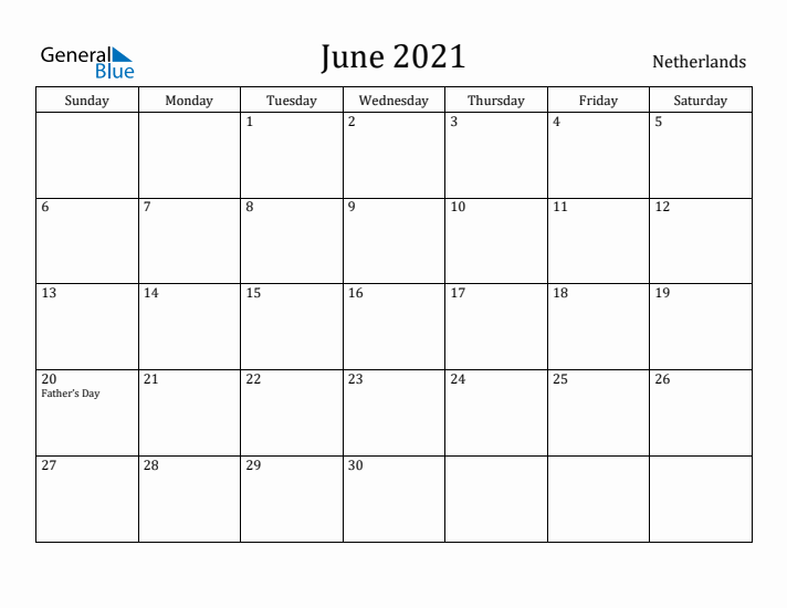 June 2021 Calendar The Netherlands